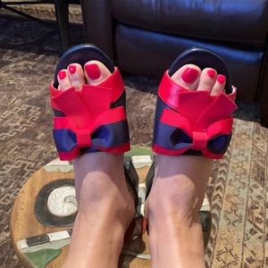 Gucci sandals. Blue color with red/blue ribbon. Gently used. Size 39 (size 8 US)